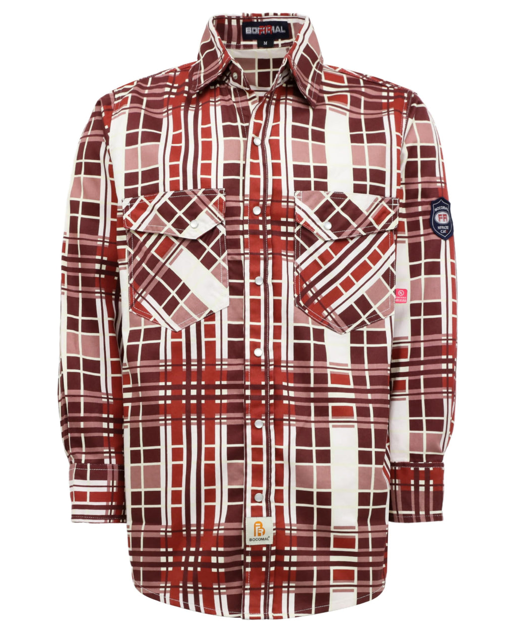 BOCOMAL FR Shirts Flame Resistant NFPA2112/CAT2 6.5oz Light Weight Printed Fire Retardant Plaid Shirt