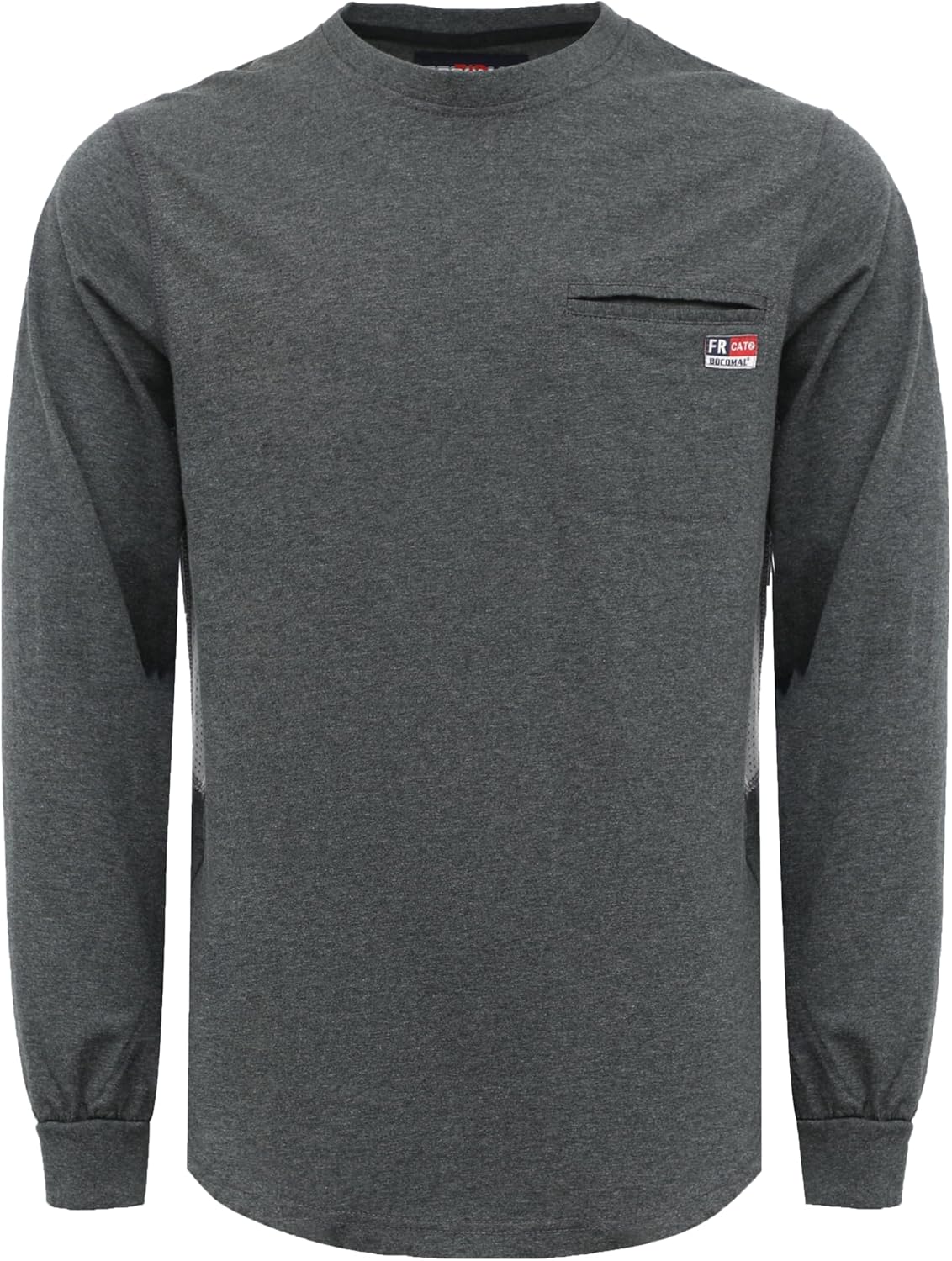 BOCOMAL FR Shirts for Summer Breathable Vented Design 6oz Heather Jersey Flame Resistant Long Sleeve Crew T Shirt