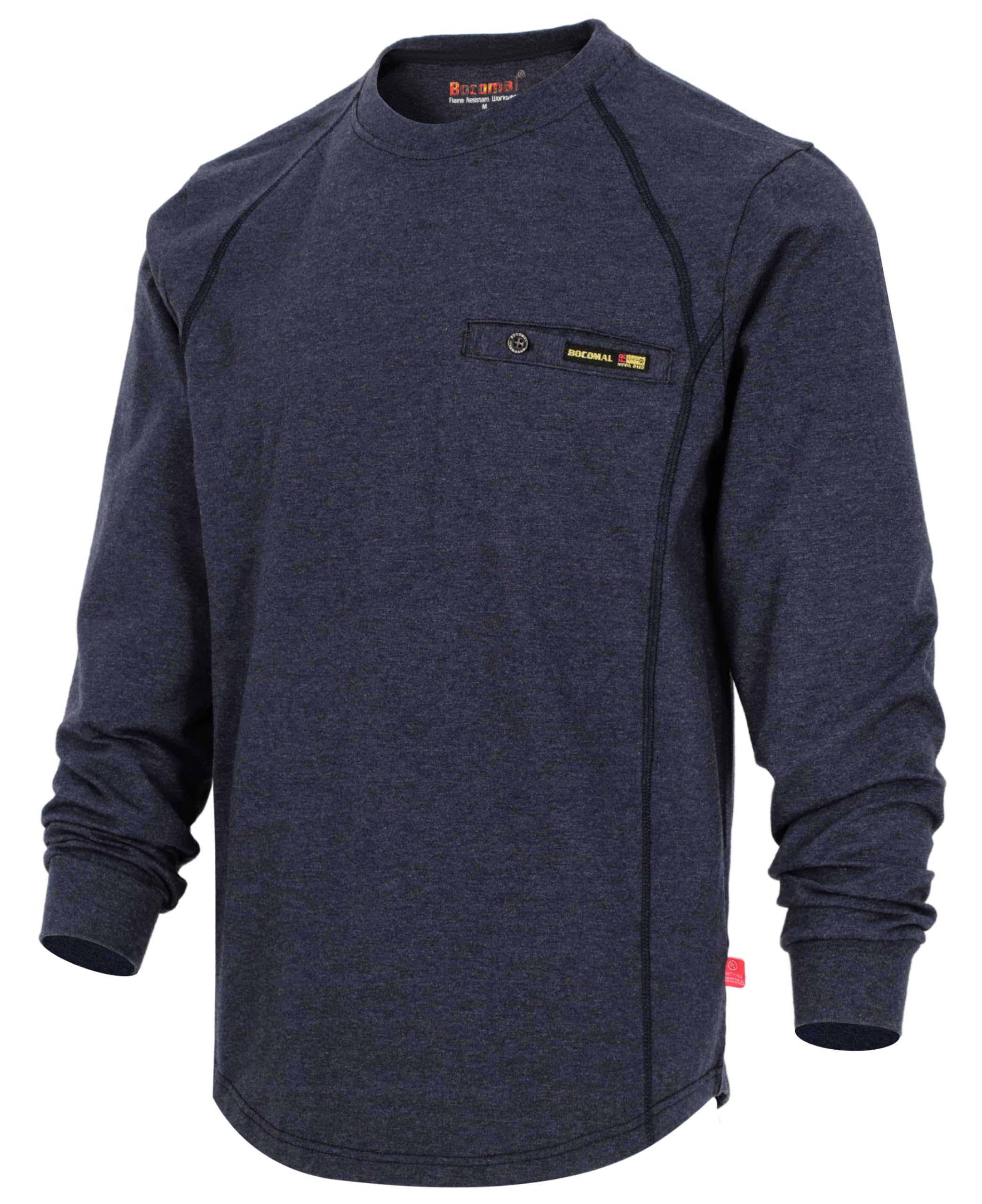 BOCOMAL FR Shirts for Men Melt Pocket Lightweight Crew T-Shirt NFPA2112/CAT2 Fire Resistant Work Shirt