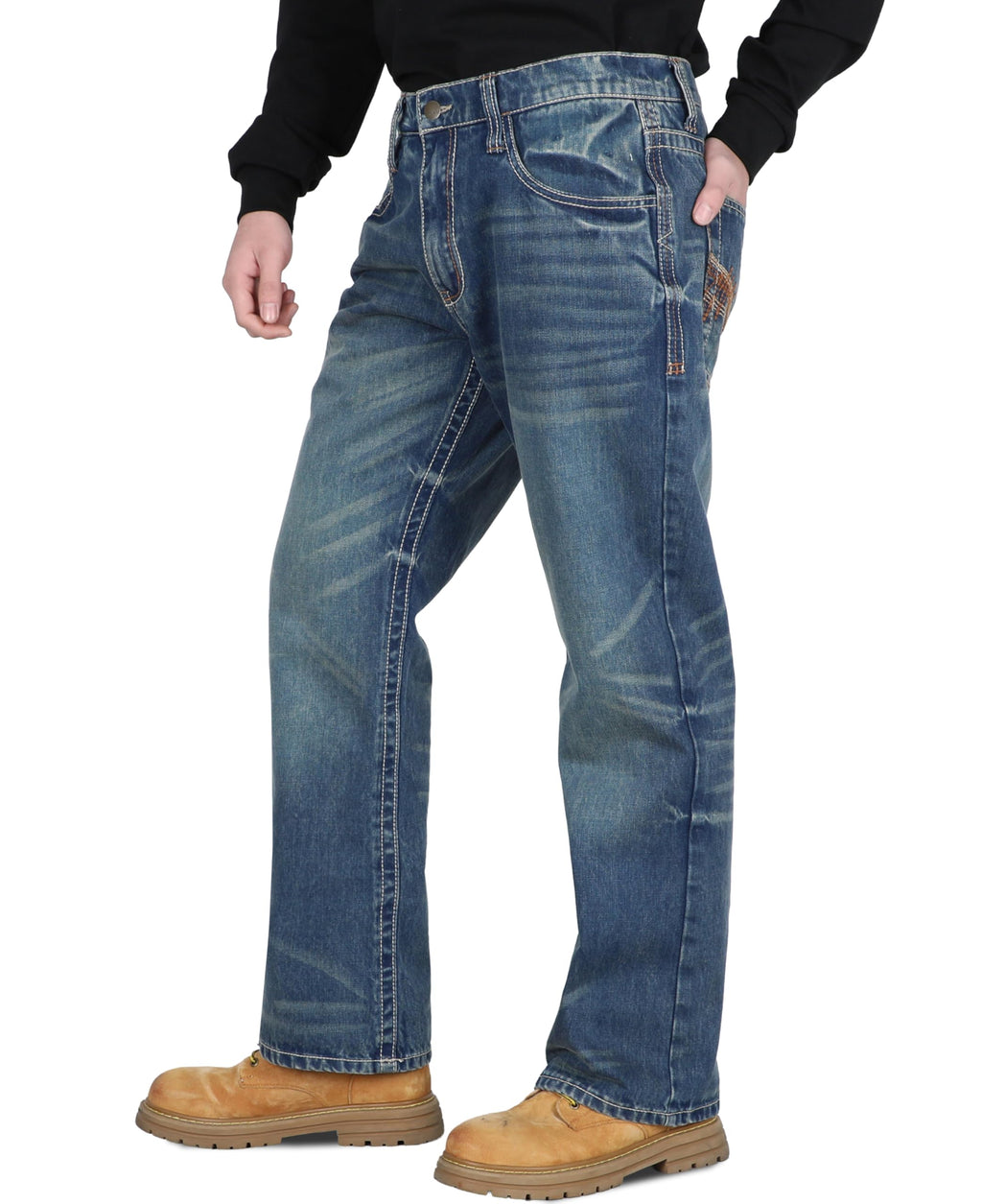 BOCOMAL Mens FR Jeans Relaxed Fit Boot Cut Retro Washed Flame Resistant Denim Work Pants NFPA2112 CAT2