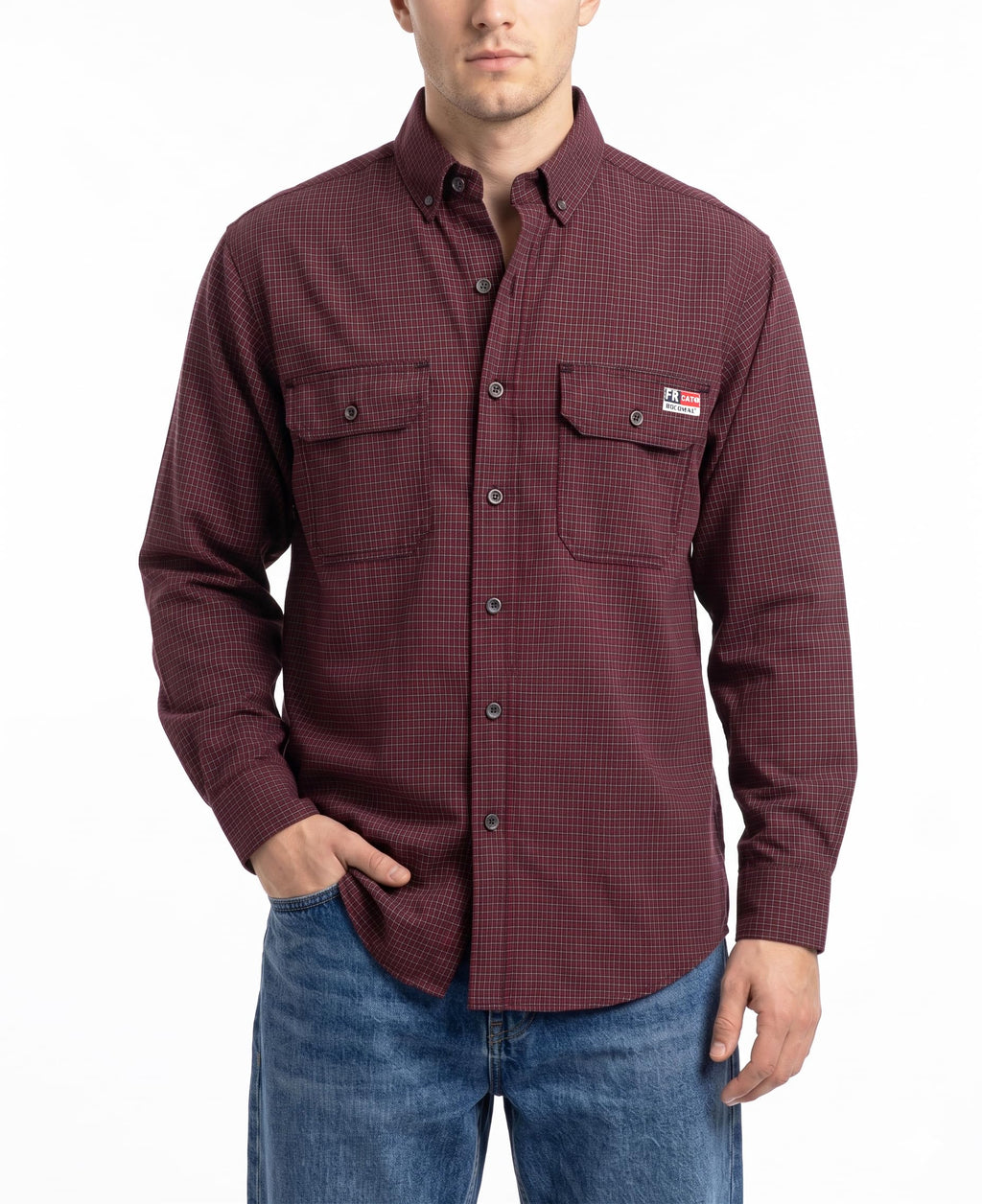 BOCOMAL FR Shirts Button Down for Summer 5.5 oz Lightweight Chambray Breathable Vented Back Flame Resistant Workwear CAT1