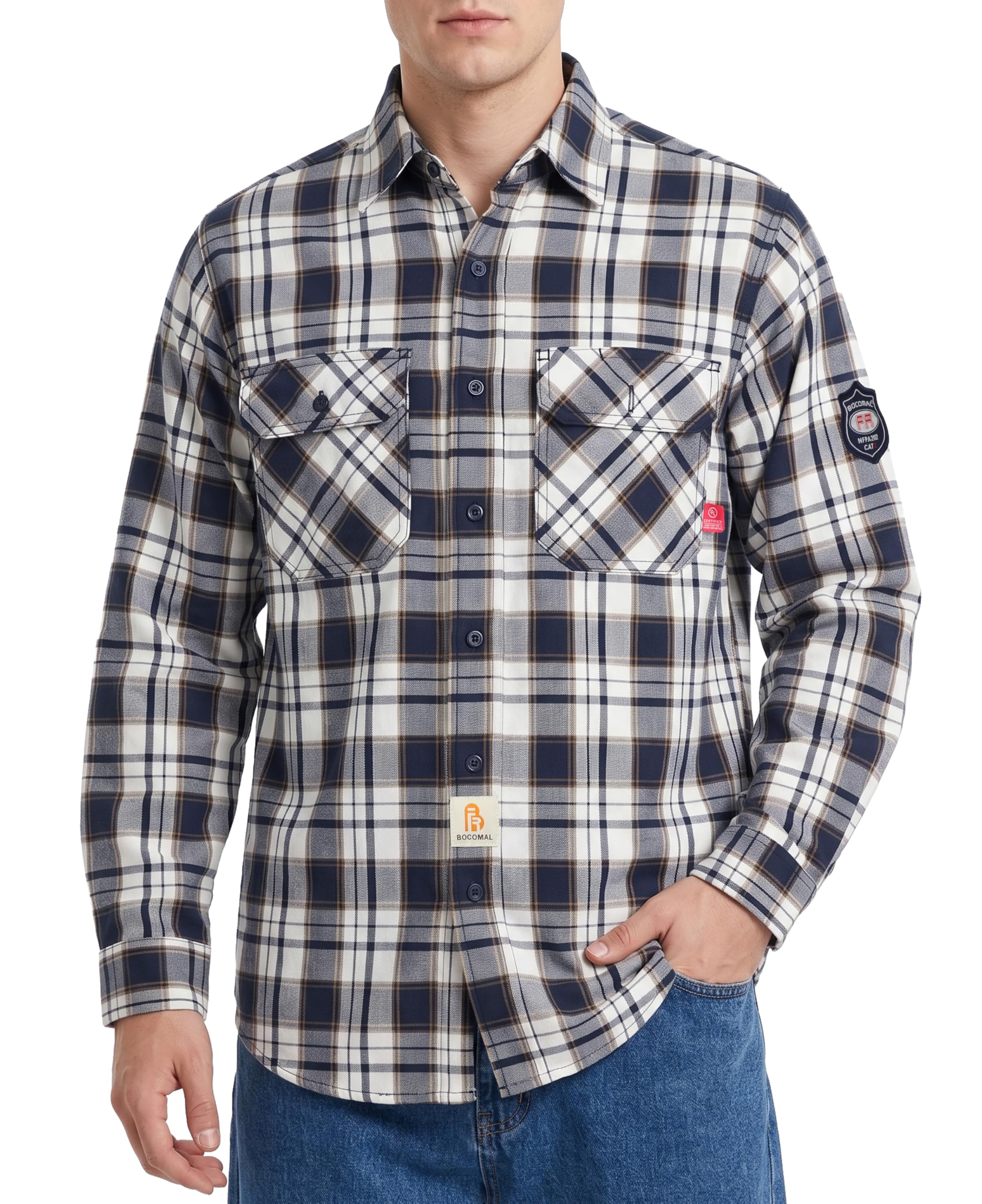 BOCOMAL FR Shirts 6.25oz Lightweight Welding Shirts Flame Resistant Men's Fire Retardant Shirt