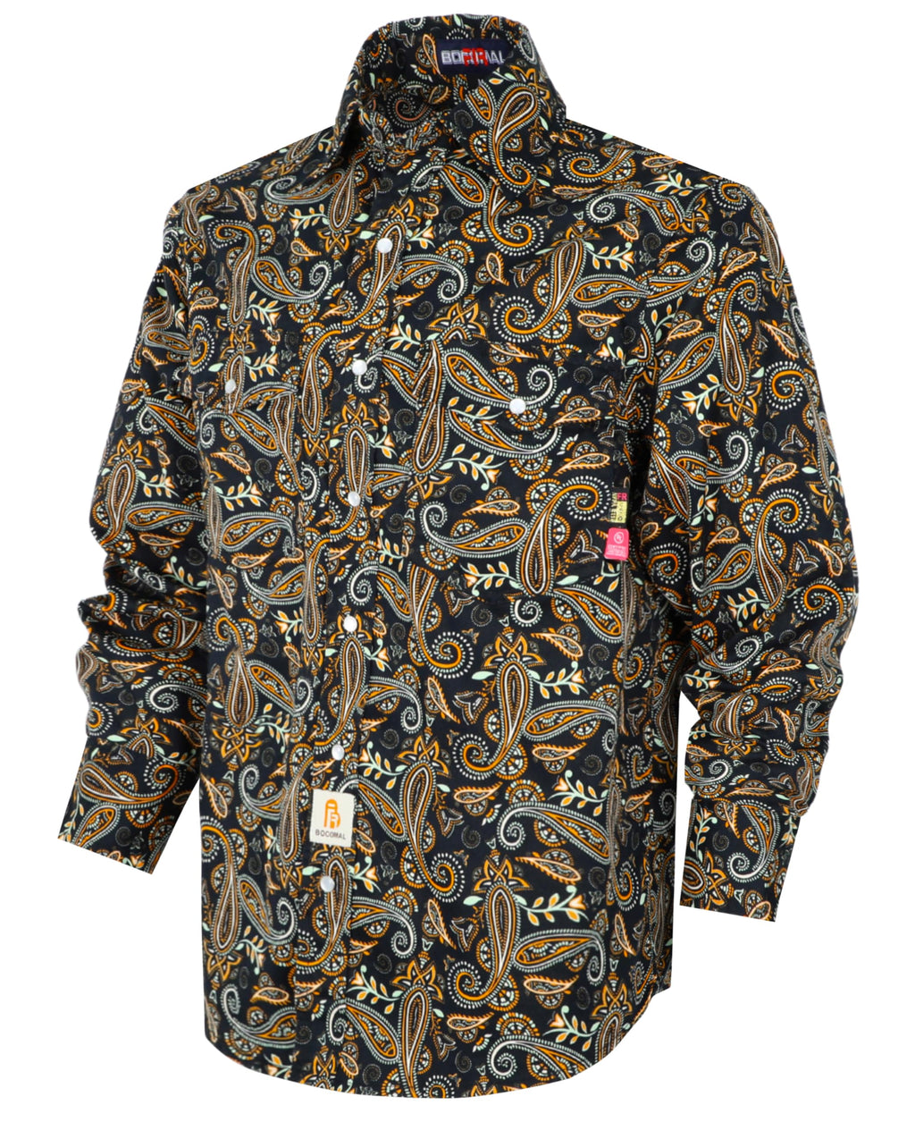 BOCOMAL FR Shirts Printed Paisley/Hawaii Lightweight Pearl Snaps/Button Down Flame Resistant NFPA2112 CAT2 Work Shirt