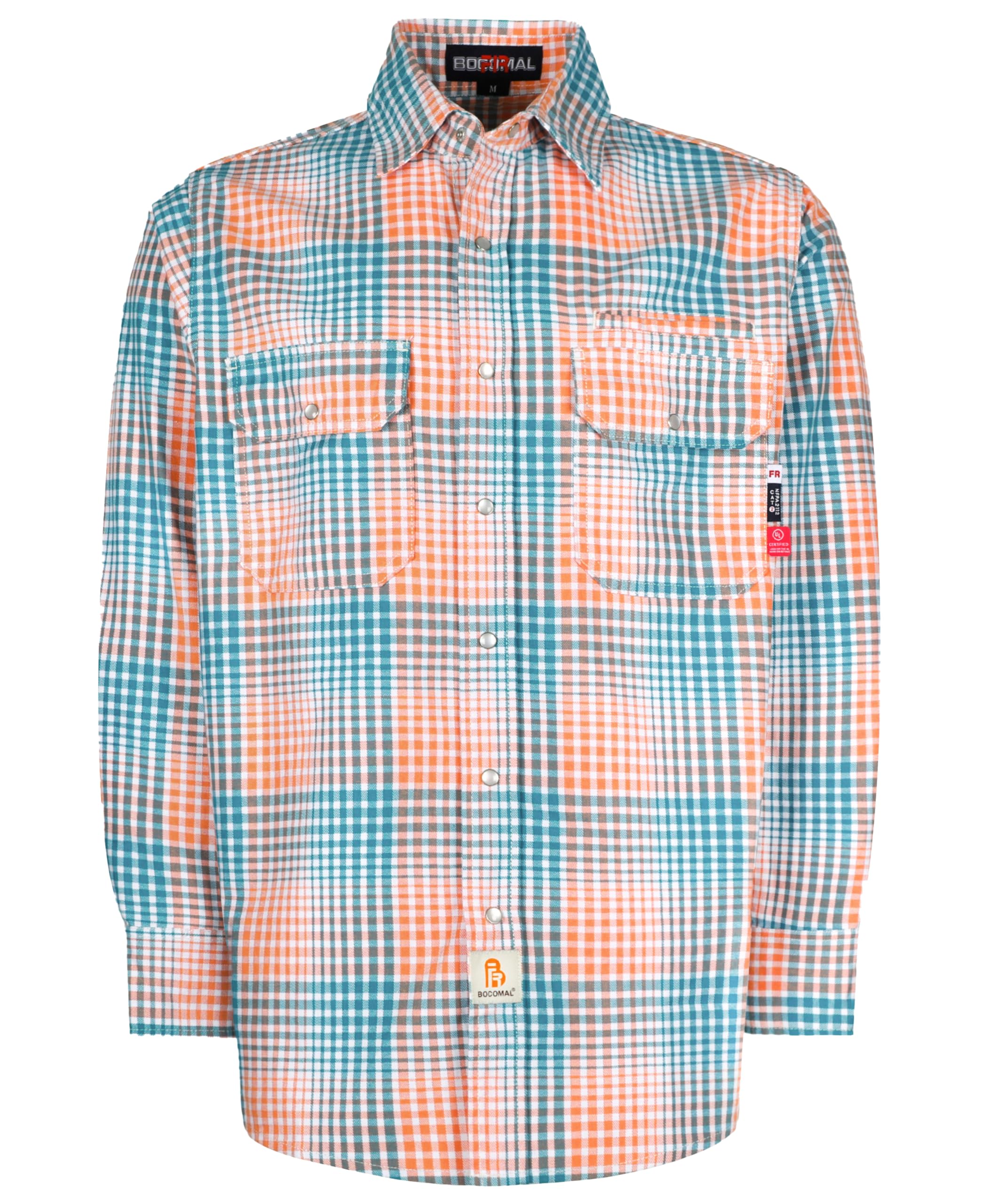 BOCOMAL FR Shirts for Men Snaps Down 7.5oz Water Repellent Fire Resistant Welding Jackets-NFPA2112 CAT2