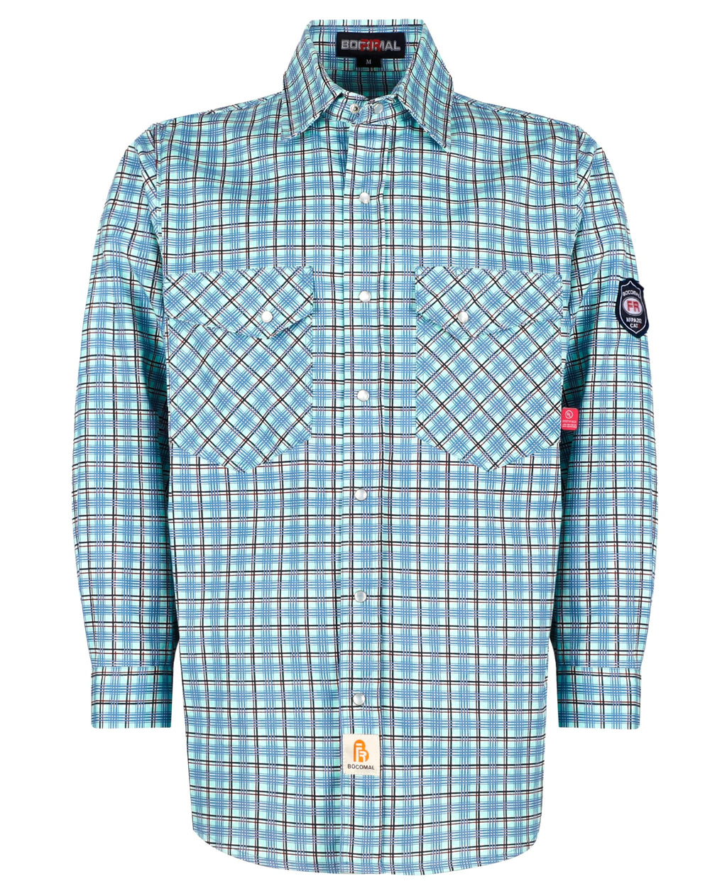 BOCOMAL FR Shirts Flame Resistant NFPA2112/CAT2 6.5oz Light Weight Printed Fire Retardant Plaid Shirt