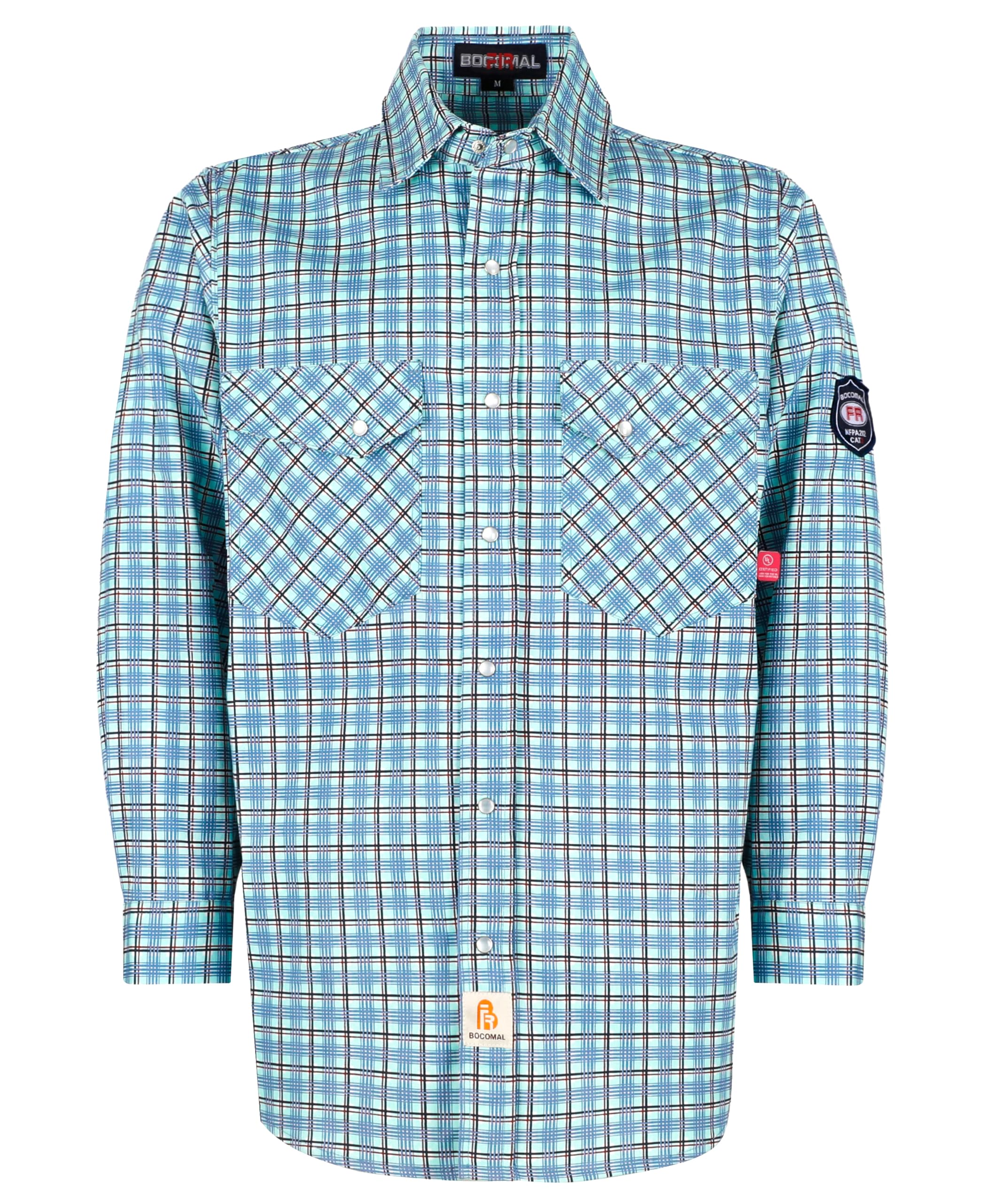 BOCOMAL FR Shirts Flame Resistant NFPA2112/CAT2 6.5oz Light Weight Printed Fire Retardant Plaid Shirt
