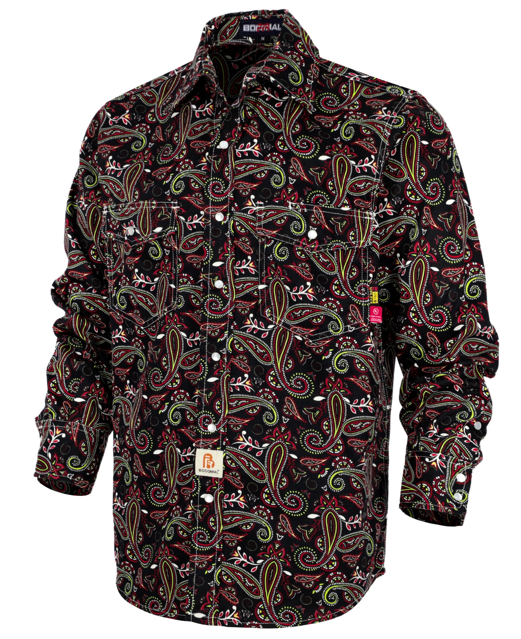 BOCOMAL FR Shirts Printed Paisley/Hawaii Lightweight Pearl Snaps/Button Down Flame Resistant NFPA2112 CAT2 Work Shirt