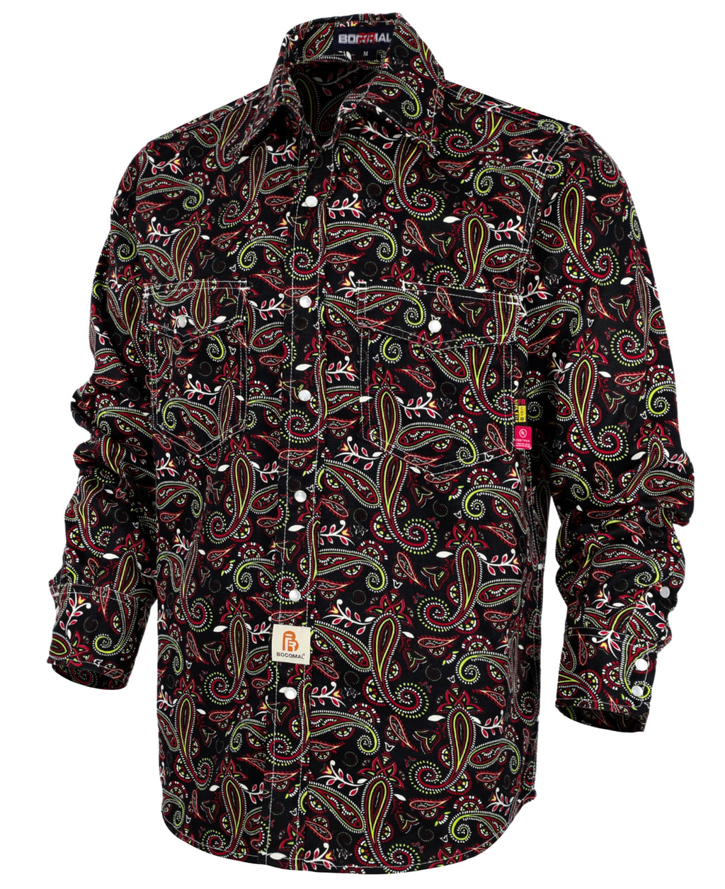 BOCOMAL FR Shirts Printed Paisley/Hawaii Lightweight Pearl Snaps/Button Down Flame Resistant NFPA2112 CAT2 Work Shirt