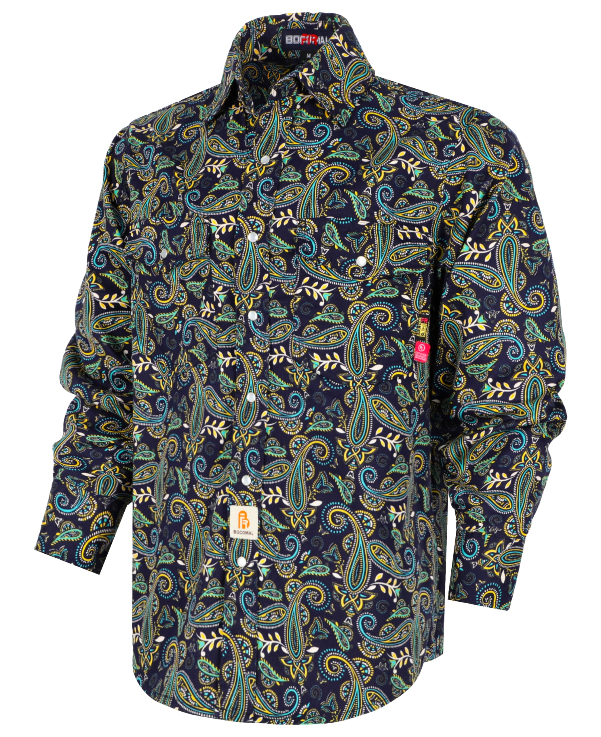 BOCOMAL FR Shirts Printed Paisley/Hawaii Lightweight Pearl Snaps/Button Down Flame Resistant NFPA2112 CAT2 Work Shirt