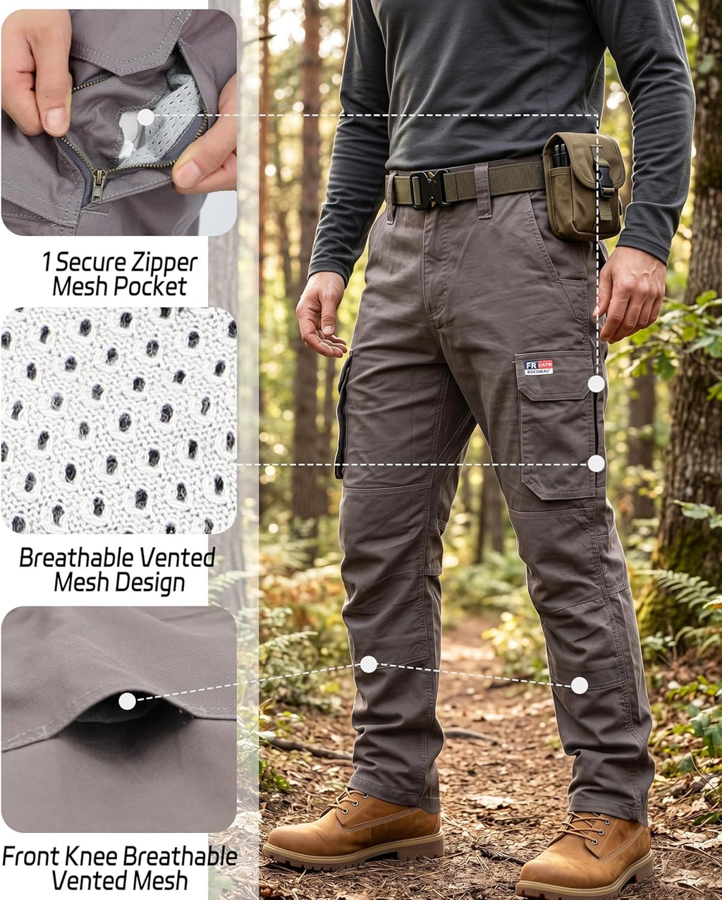 BOCOMAL Men's FR Cargo Pants for Summer Breathable Airflow Vented Design Lightweight Dura Duck Fire Resistant Workwear