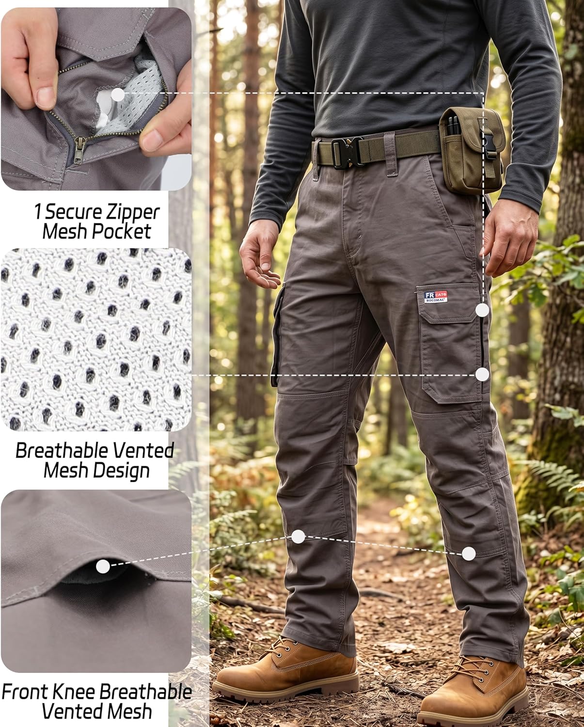 BOCOMAL Men's FR Cargo Pants for Summer Breathable Airflow Vented Design Lightweight Dura Duck Fire Resistant Workwear