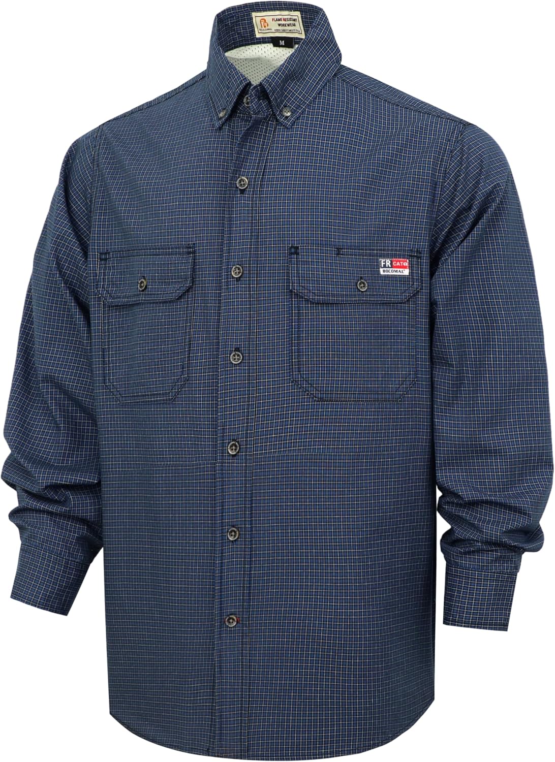 BOCOMAL FR Shirts Button Down for Summer 5.5 oz Lightweight Chambray Breathable Vented Back Flame Resistant Workwear CAT1