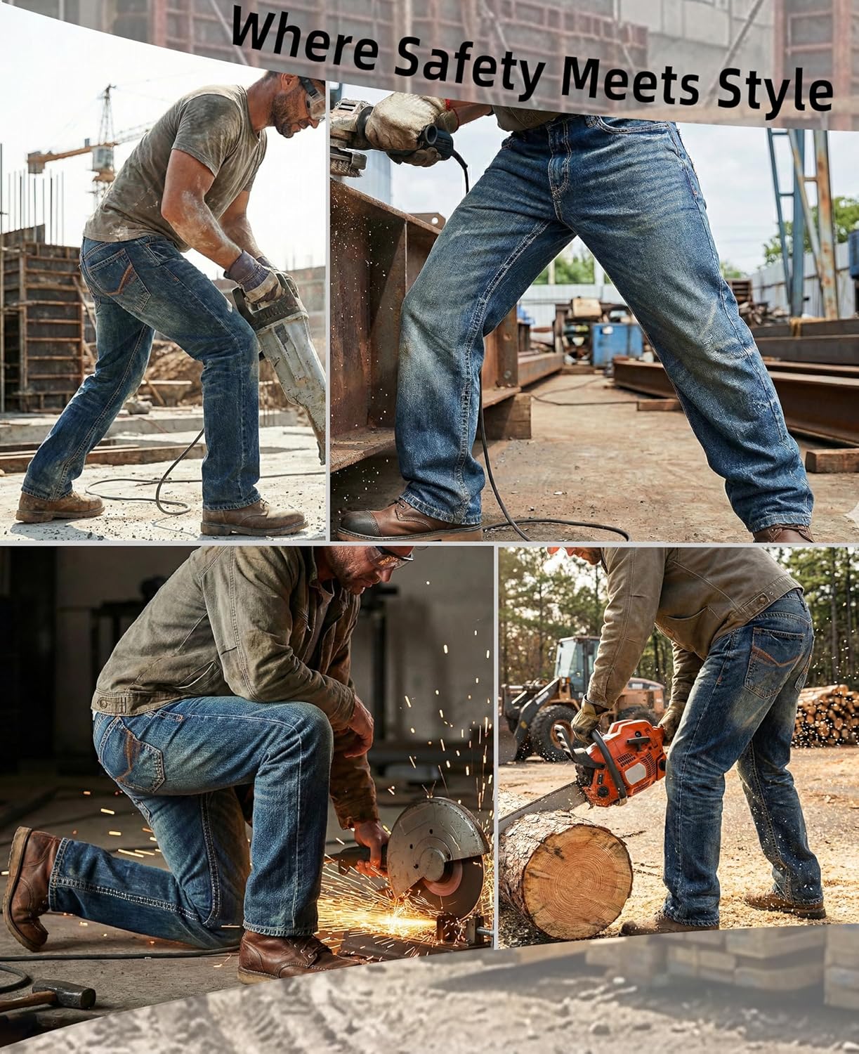 BOCOMAL Mens FR Jeans Relaxed Fit Boot Cut Retro Washed Flame Resistant Denim Work Pants NFPA2112 CAT2