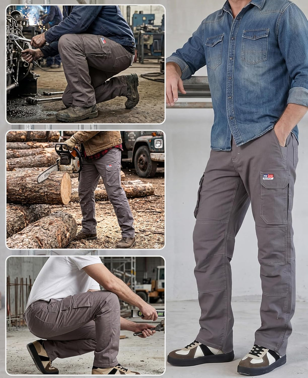 BOCOMAL Men's FR Cargo Pants for Summer Breathable Airflow Vented Design Lightweight Dura Duck Fire Resistant Workwear