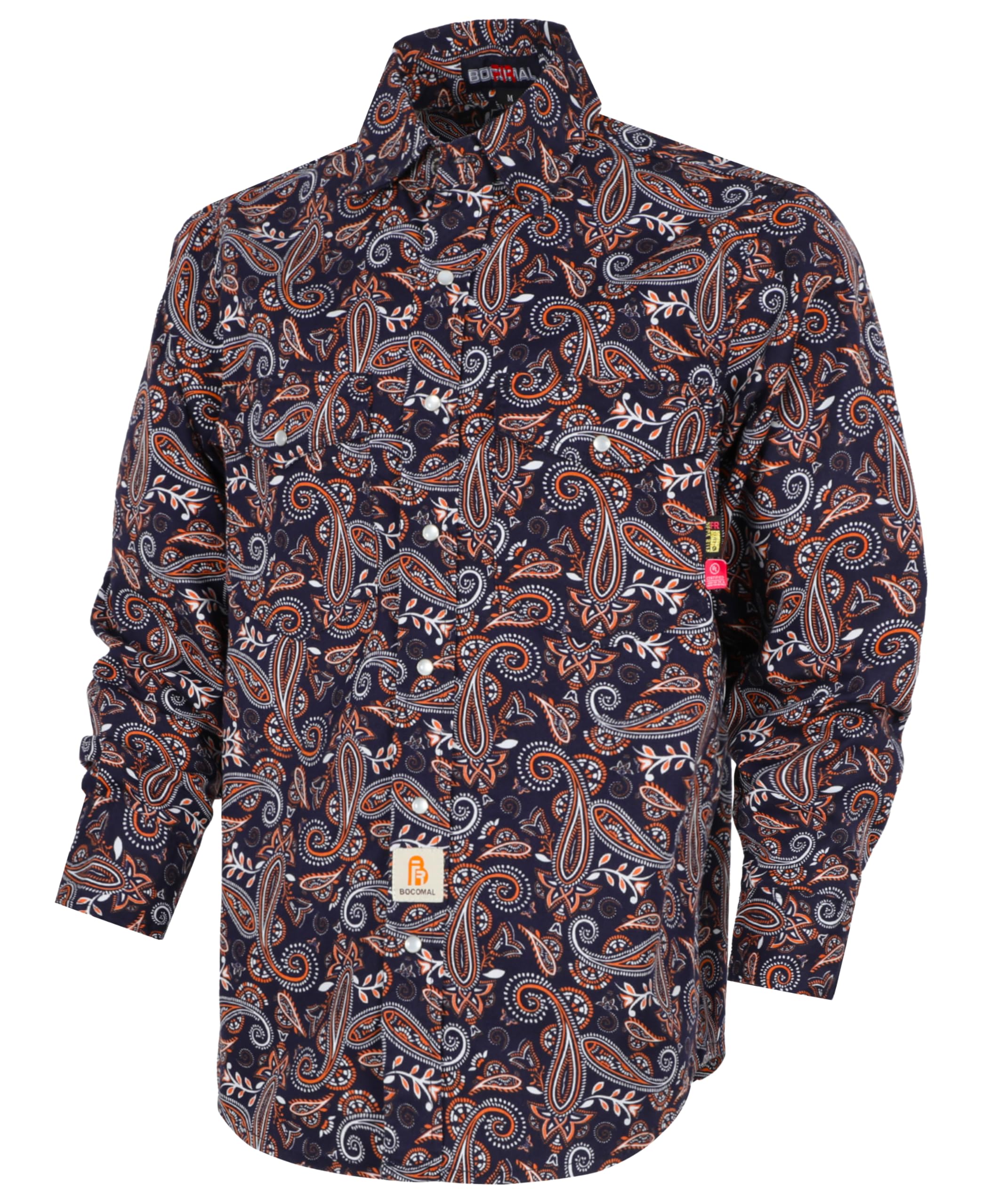 BOCOMAL FR Shirts Printed Paisley/Hawaii Lightweight Pearl Snaps/Button Down Flame Resistant NFPA2112 CAT2 Work Shirt