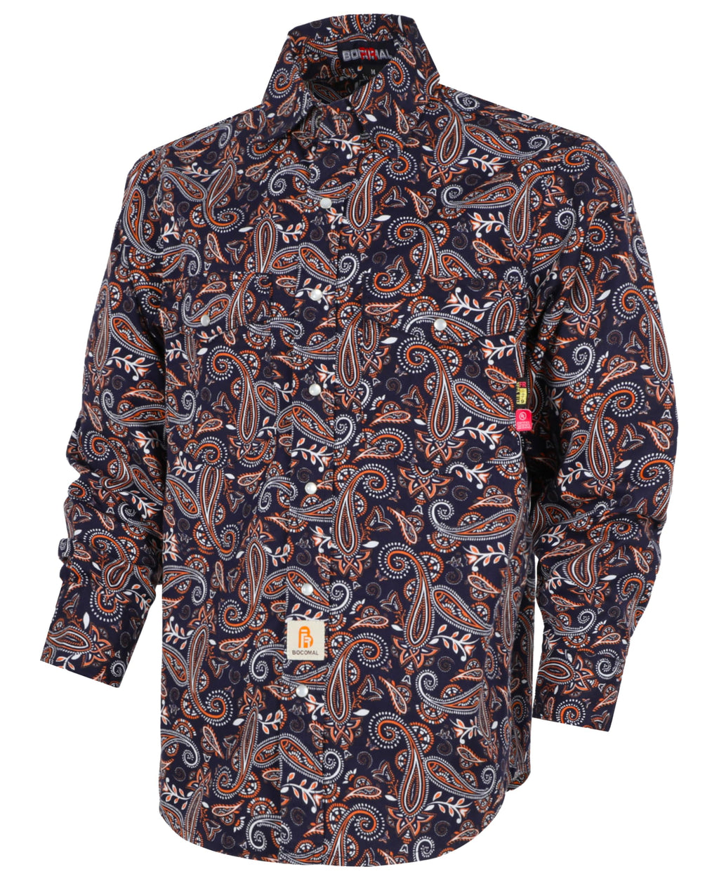 BOCOMAL FR Shirts Printed Paisley/Hawaii Lightweight Pearl Snaps/Button Down Flame Resistant NFPA2112 CAT2 Work Shirt