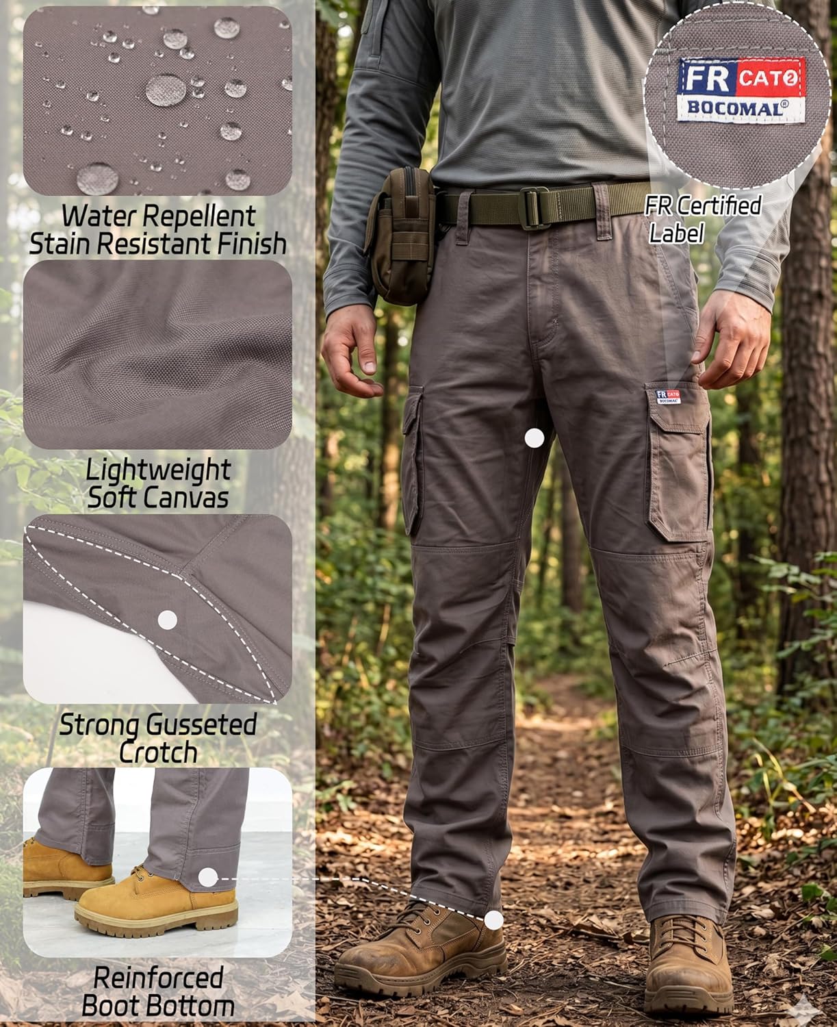 BOCOMAL Men's FR Cargo Pants for Summer Breathable Airflow Vented Design Lightweight Dura Duck Fire Resistant Workwear