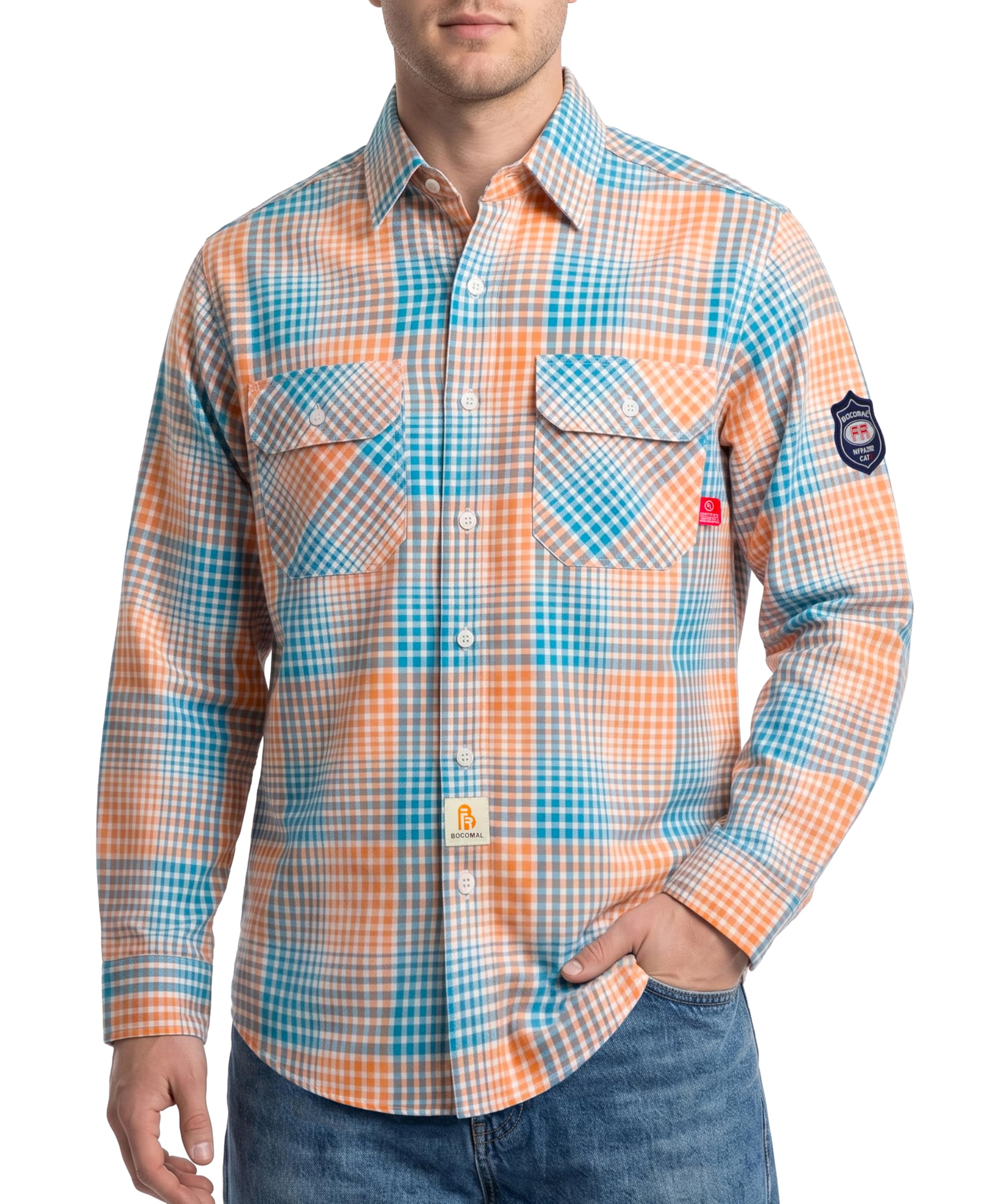 BOCOMAL FR Shirts 6.25oz Lightweight Welding Shirts Flame Resistant Men's Fire Retardant Shirt