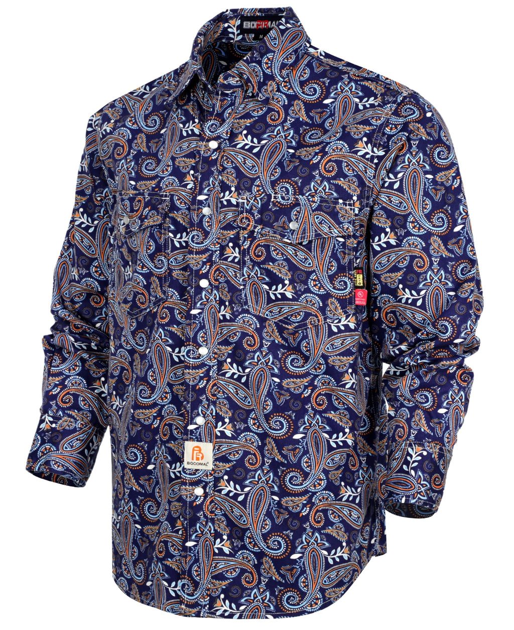 BOCOMAL FR Shirts Printed Paisley/Hawaii Lightweight Pearl Snaps/Button Down Flame Resistant NFPA2112 CAT2 Work Shirt