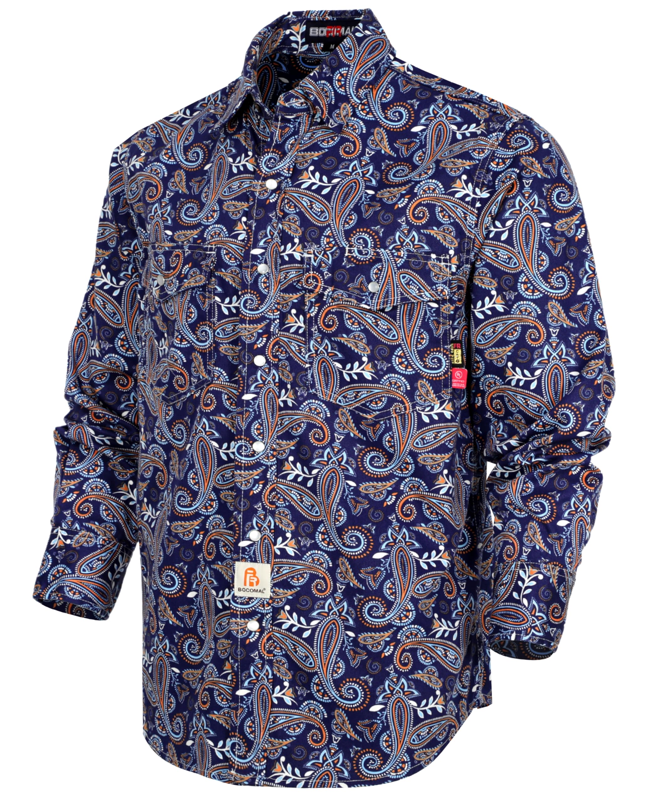 BOCOMAL FR Shirts Printed Paisley/Hawaii Lightweight Pearl Snaps/Button Down Flame Resistant NFPA2112 CAT2 Work Shirt