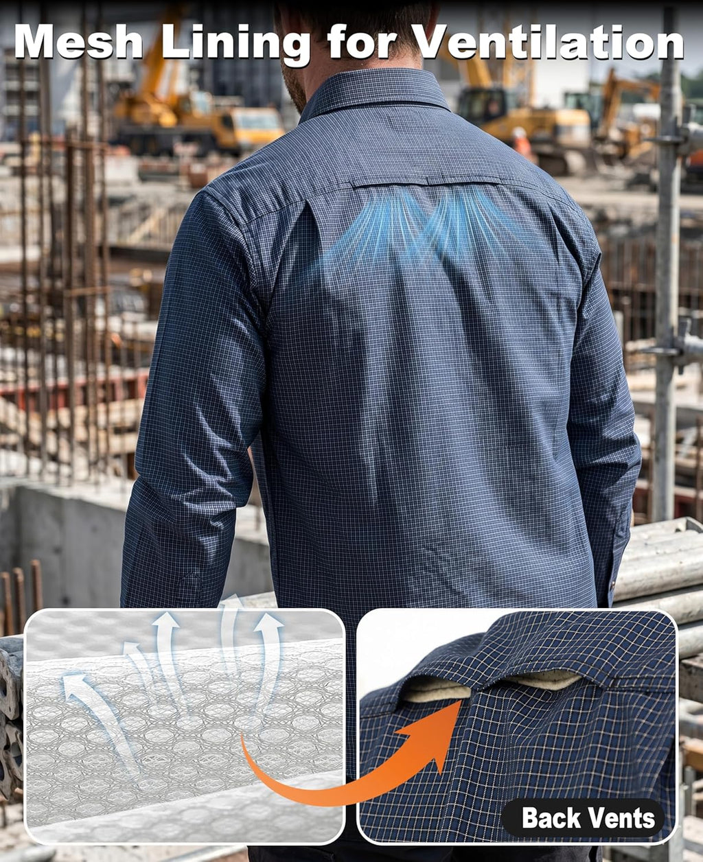 BOCOMAL FR Shirts Button Down for Summer 5.5 oz Lightweight Chambray Breathable Vented Back Flame Resistant Workwear CAT1