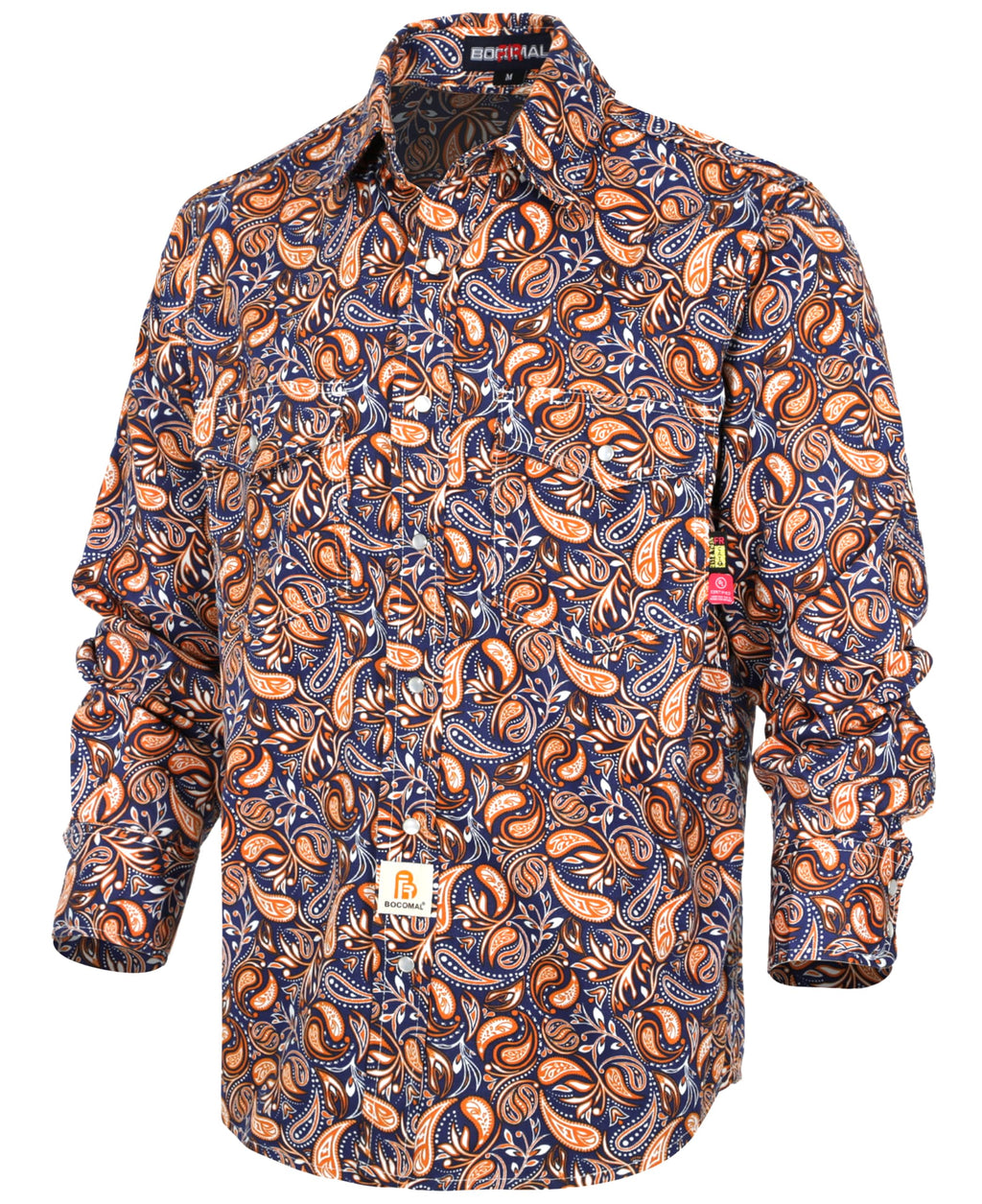 BOCOMAL FR Shirts Printed Paisley/Hawaii Lightweight Pearl Snaps/Button Down Flame Resistant NFPA2112 CAT2 Work Shirt